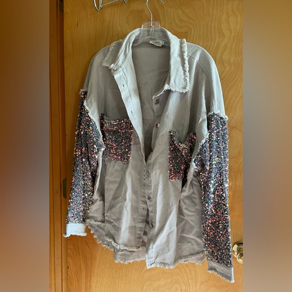Jackets & Blazers - Stylish Women's Gray Sequin Utility Jacket
